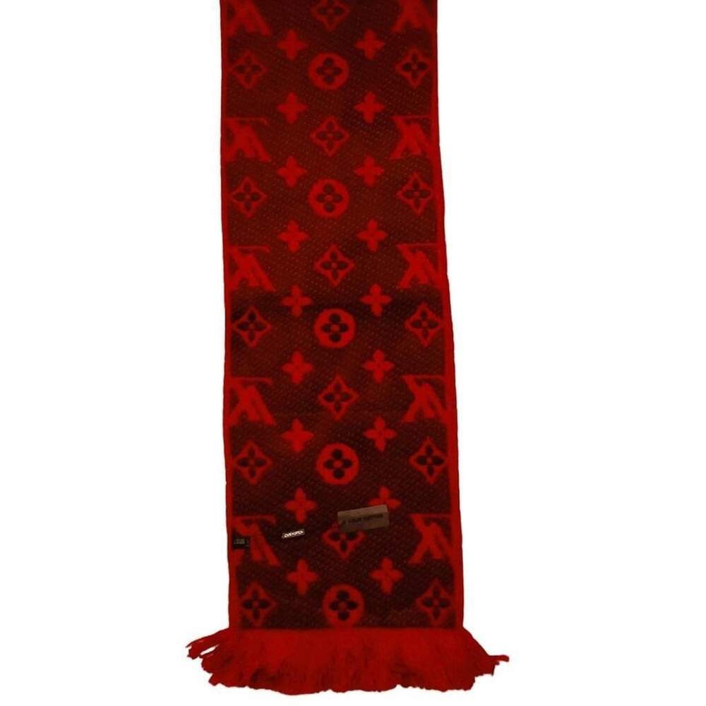 LOUIS VUITTON LV Classic Luxury Vintage Hot Red Monogram Scarf Scarves - Picture 6 of 8